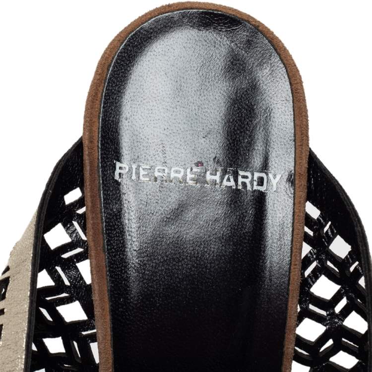 Pre Owned Pierre Hardy Brown Suede and Metallic Cut Out Leather Platform Slingback Sandals Size 39