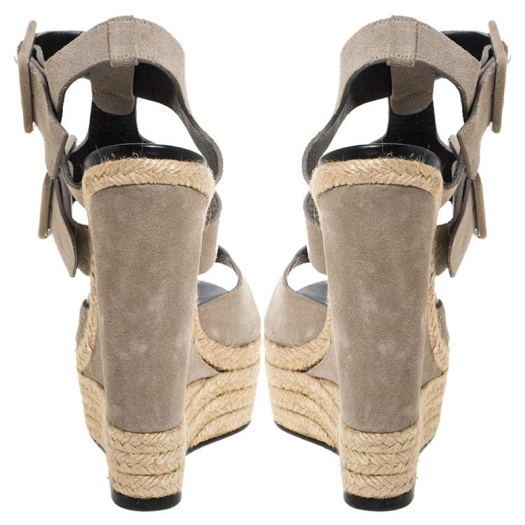 Pre Owned   PIERRE HARDY Grey Suede Ankle Strap Espadrille Platform Wedge Sandals Size 40