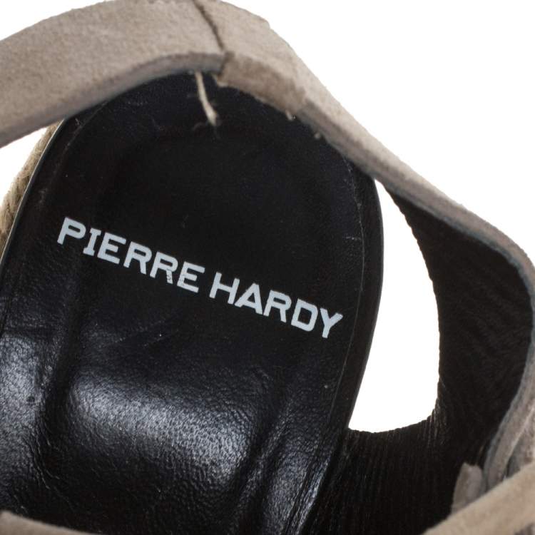 Pre Owned   PIERRE HARDY Grey Suede Ankle Strap Espadrille Platform Wedge Sandals Size 40