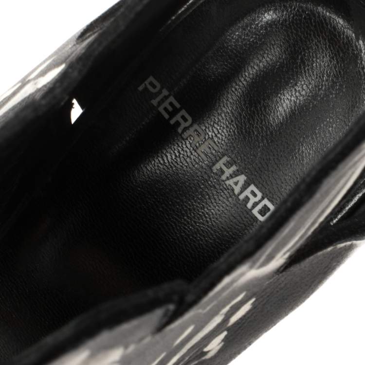Pre Owned Pierre Hardy Black Lily Print Leather Booties Size 38.5