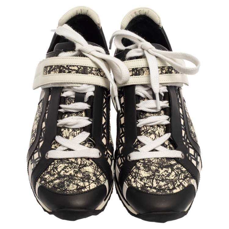 Pre Owned Pierre Hardy Monochrome Leather And Printed Python Low Top Sneakers Size 39