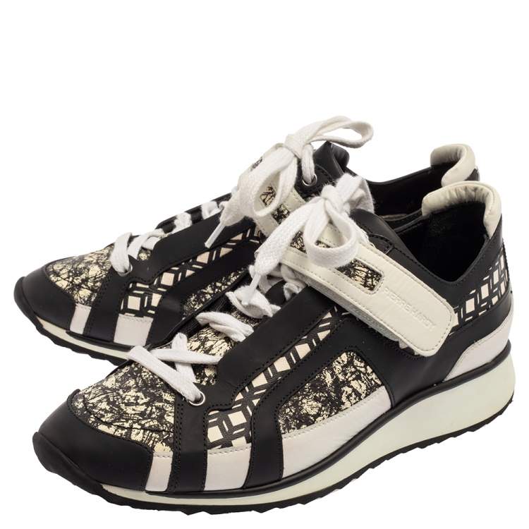 Pre Owned Pierre Hardy Monochrome Leather And Printed Python Low Top Sneakers Size 39