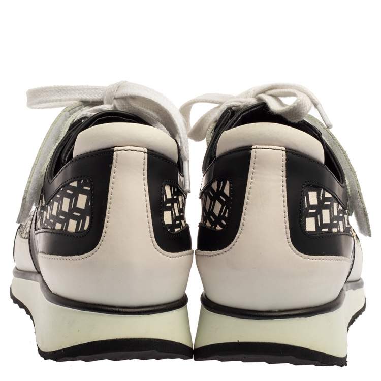 Pre Owned Pierre Hardy Monochrome Leather And Printed Python Low Top Sneakers Size 39