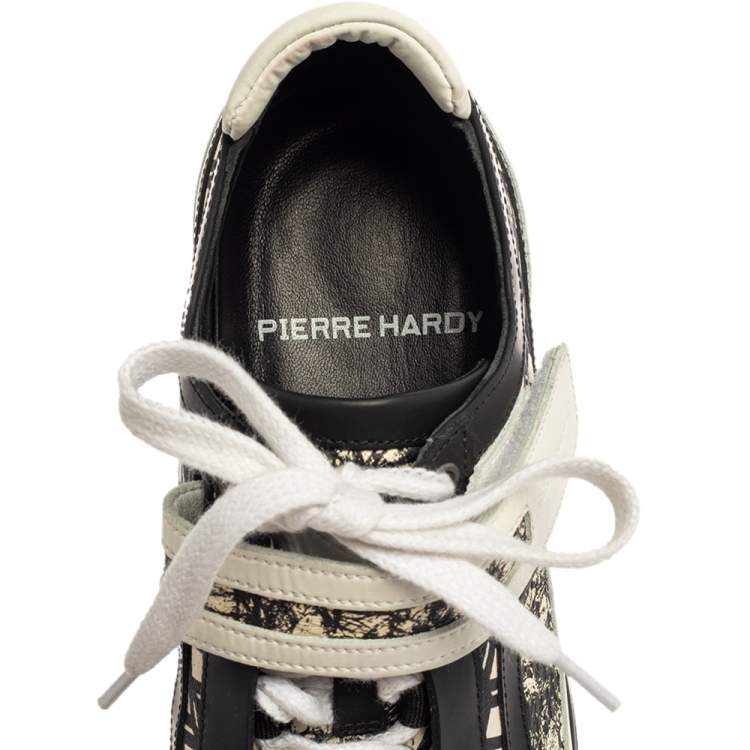 Pre Owned Pierre Hardy Monochrome Leather And Printed Python Low Top Sneakers Size 39