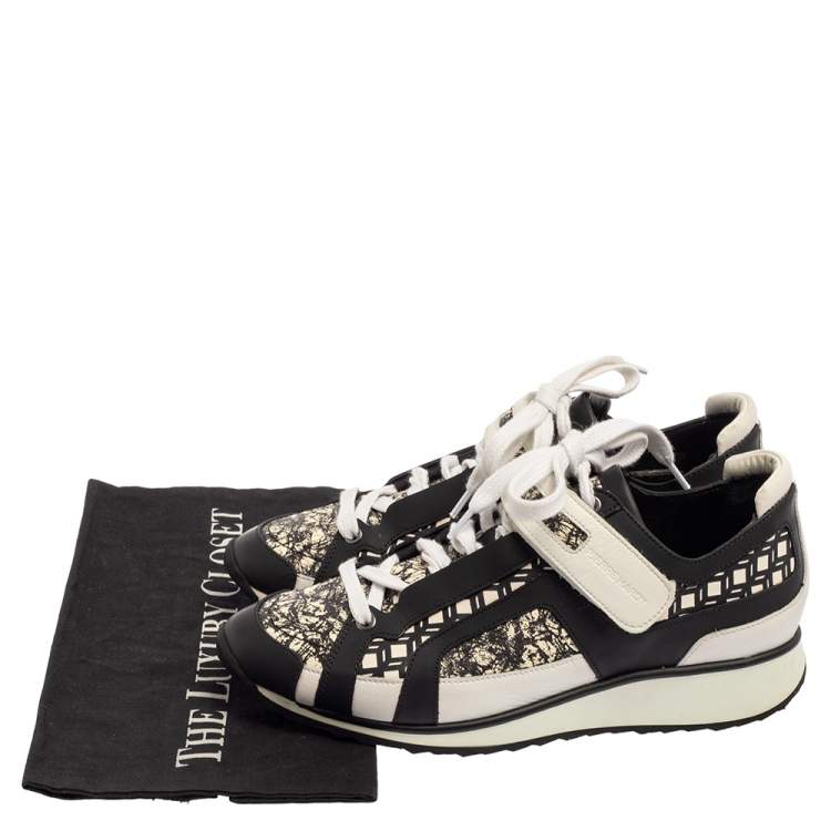 Pre Owned Pierre Hardy Monochrome Leather And Printed Python Low Top Sneakers Size 39