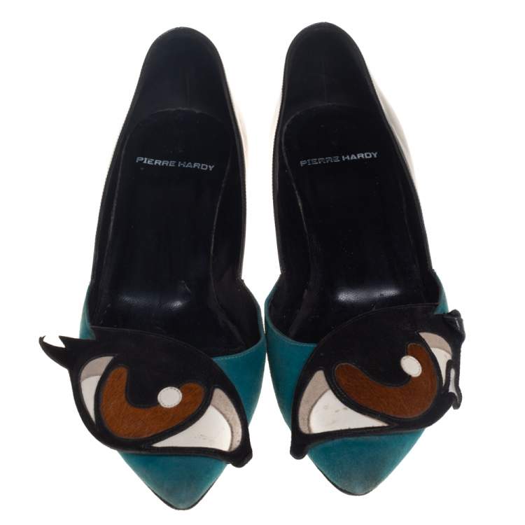 Pre Owned Pierre Hardy Multicolor Leather and Suede Oh Roy Eye Kitten Heel Pumps Size 38