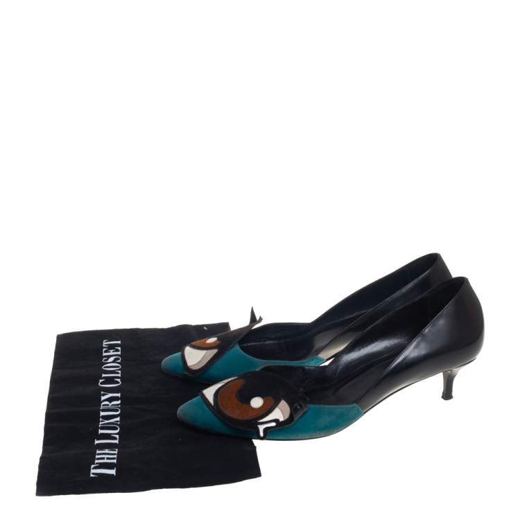 Pre Owned Pierre Hardy Multicolor Leather and Suede Oh Roy Eye Kitten Heel Pumps Size 38