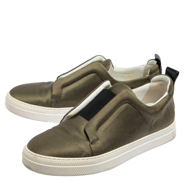 مملوكة مسبقًا Pierre Hardy Olive Green Satin Slip On Sneakers Size 40