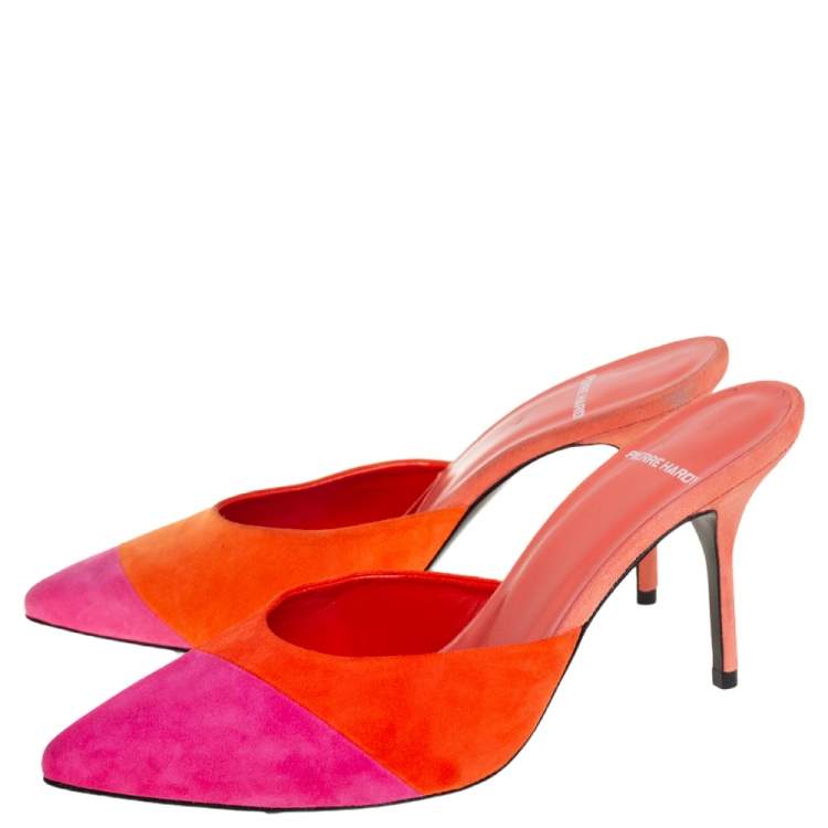 Pre Owned Pierre Hardy Pink/Orange Suede Kelly Mules Size 36