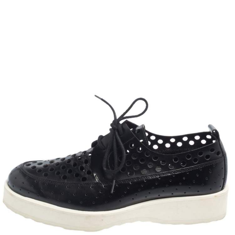 Pre Owned Pierre Hardy Black Perforated Leather Lace Platform Derby Size 38 