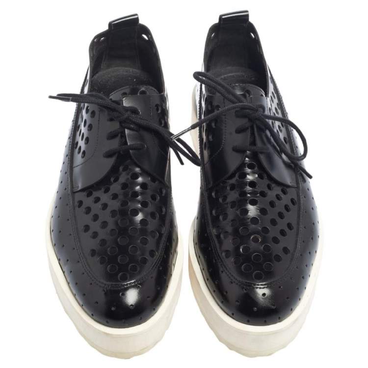 Pre Owned Pierre Hardy Black Perforated Leather Lace Platform Derby Size 38 
