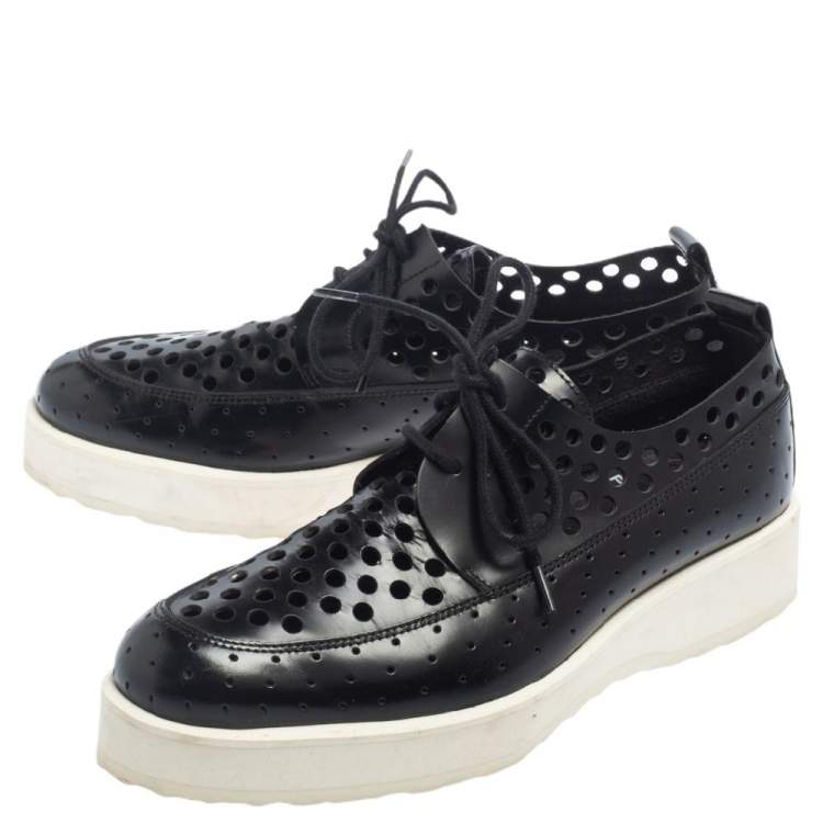 Pre Owned Pierre Hardy Black Perforated Leather Lace Platform Derby Size 38 
