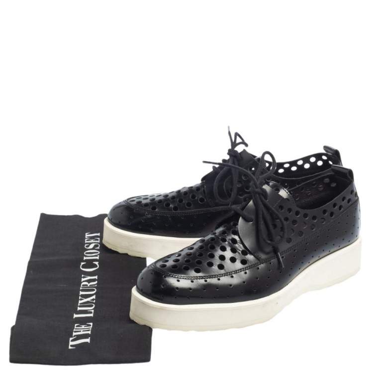 Pre Owned Pierre Hardy Black Perforated Leather Lace Platform Derby Size 38 