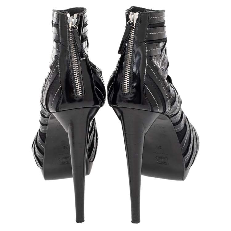 Pre Owned Pierre Hardy Black Leather Gladiator Peep Toe Booties Size 39