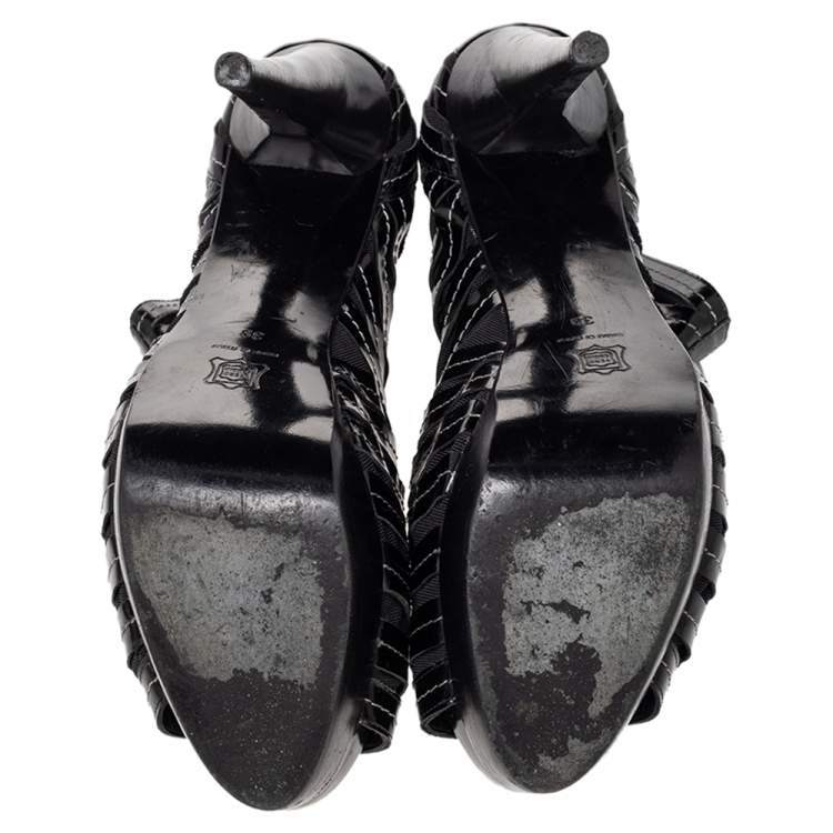 Pre Owned Pierre Hardy Black Leather Gladiator Peep Toe Booties Size 39