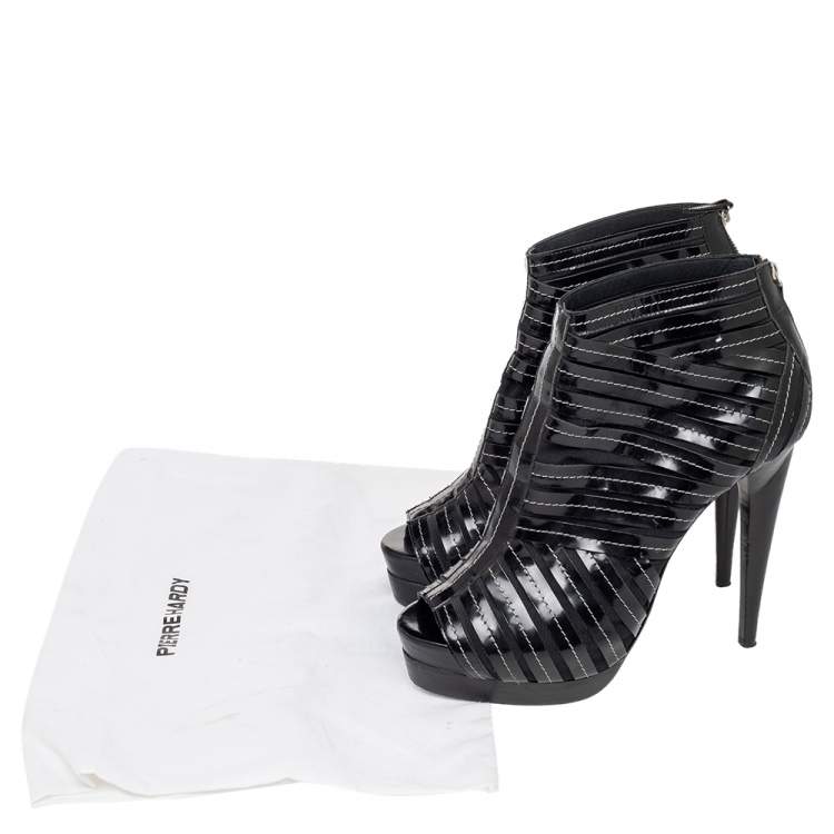 Pre Owned Pierre Hardy Black Leather Gladiator Peep Toe Booties Size 39