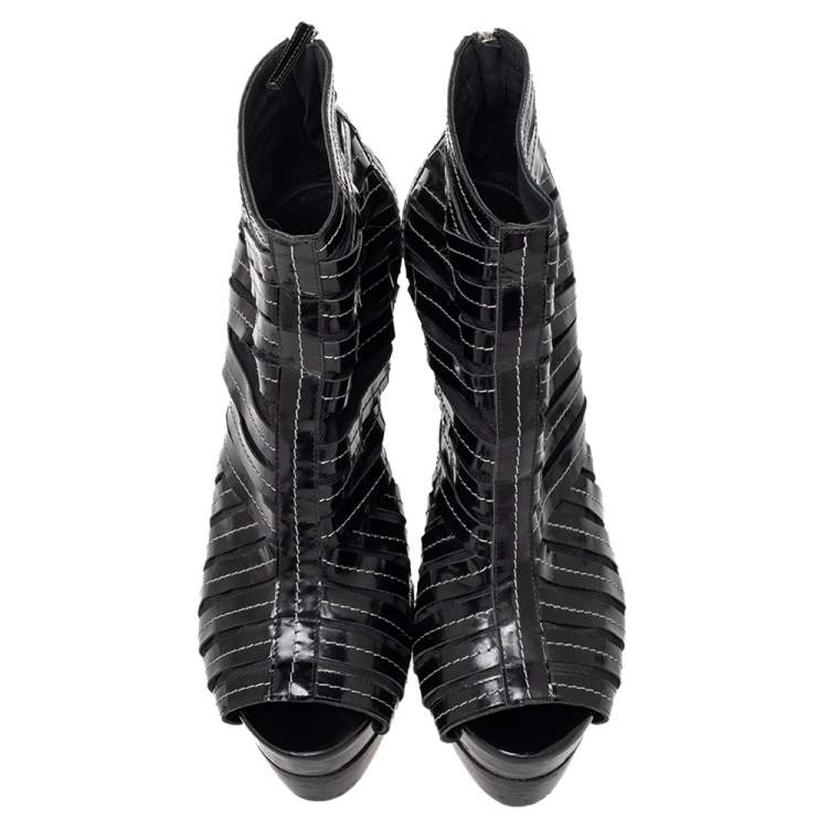 Pre Owned Pierre Hardy Black Leather Gladiator Peep Toe Booties Size 39