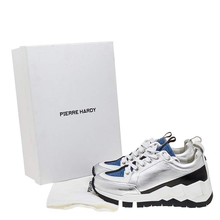 Pre Owned Pierre Hardy Multicolor Leather And Denim Lace Up Sneakers Size 38