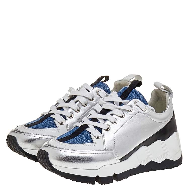 Pre Owned Pierre Hardy Multicolor Leather And Denim Lace Up Sneakers Size 38