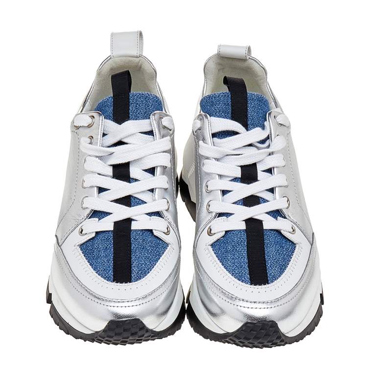 Pre Owned Pierre Hardy Multicolor Leather And Denim Lace Up Sneakers Size 38