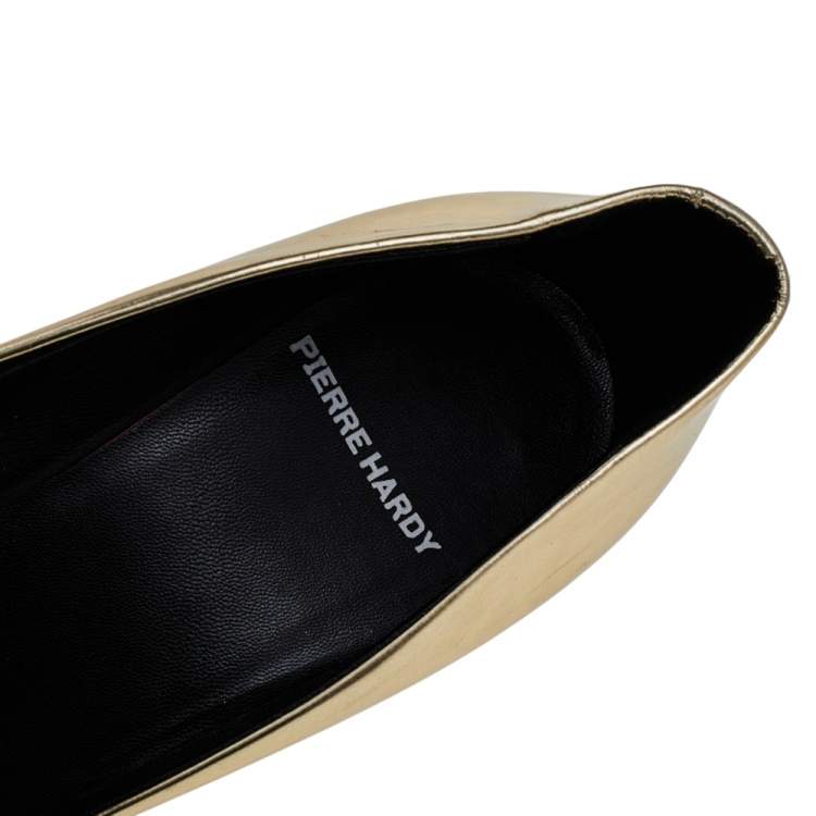 Pre Owned Pierre Hardy Metallic Gold Leather Embellished Peep Toe Pumps Size 39