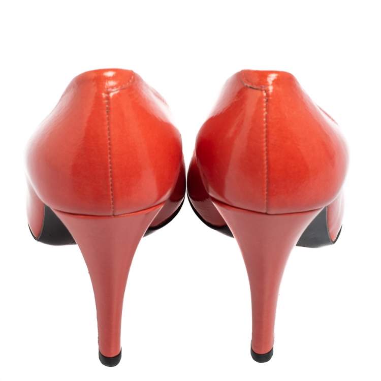 Pre Owned Pierre Hardy Coral Pink Patent Leather Peep-Toe Pumps Size 36.5