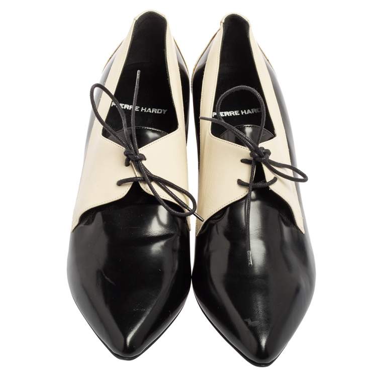 Pre Owned Pierre Hardy Black/white Patent And Leather Loafer Pumps Size 38