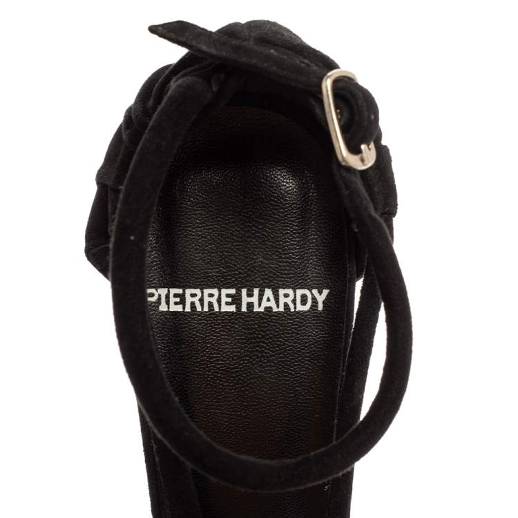 Pre Owned Pierre Hardy Black Suede Peep-Toe Ankle Strap Sandals Size 37.5