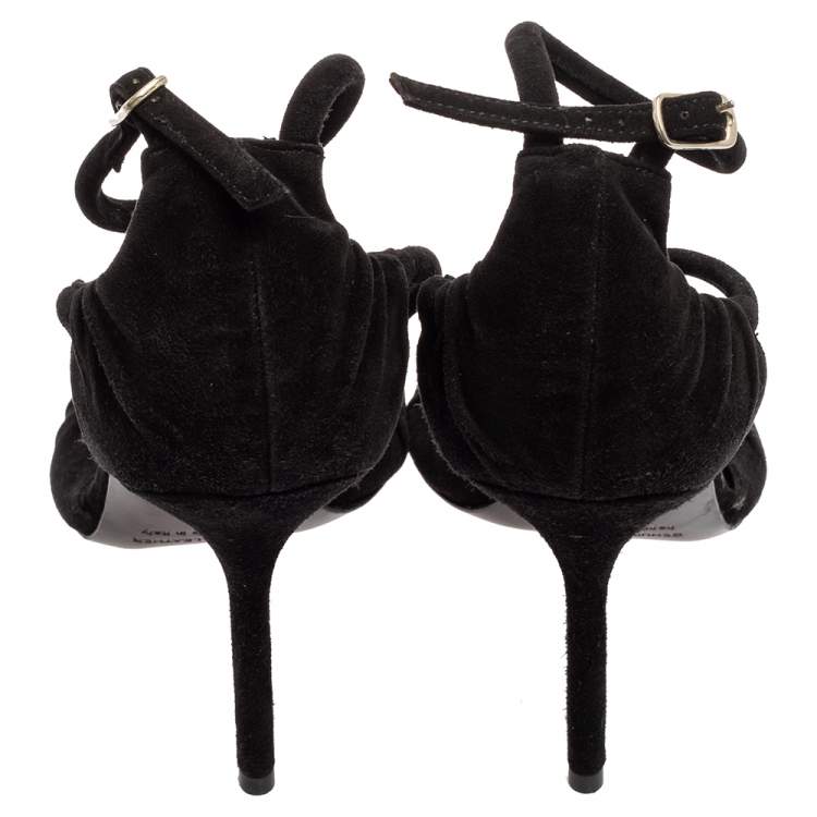 Pre Owned Pierre Hardy Black Suede Peep-Toe Ankle Strap Sandals Size 37.5