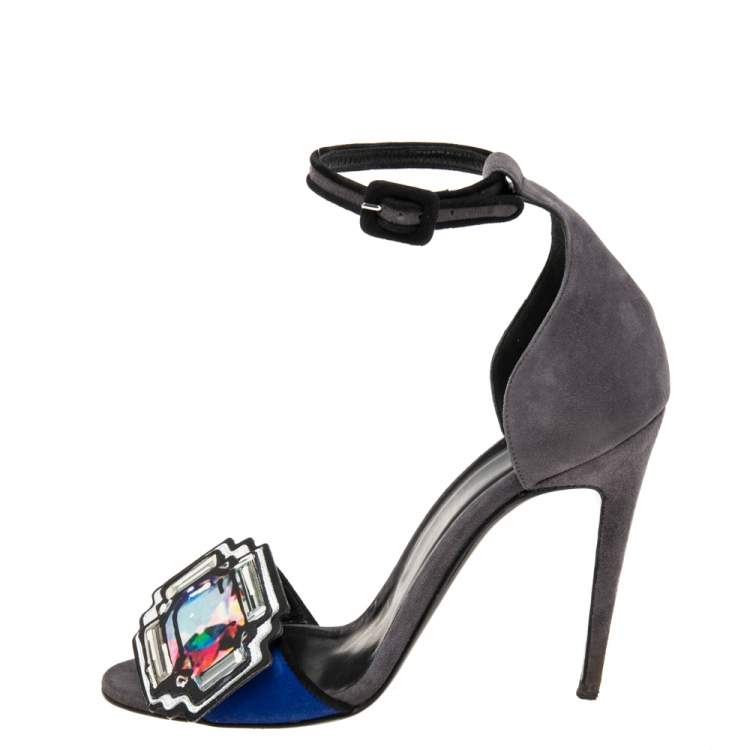 Pre Owned Pierre Hardy Grey/Blue Suede Mega Gem Sandals Size 38