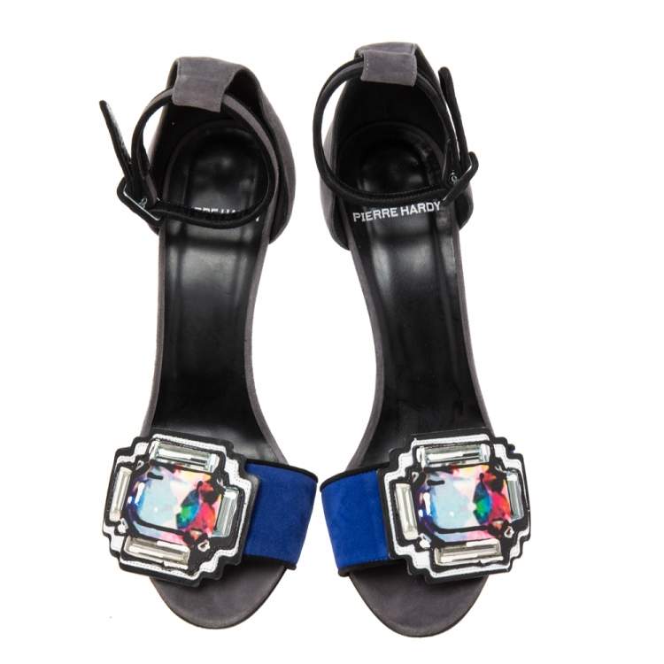 Pre Owned Pierre Hardy Grey/Blue Suede Mega Gem Sandals Size 38