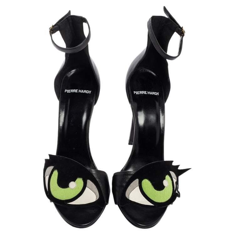Pre Owned Pierre Hardy Black Leather Eye Detail Ankle Strap Sandals Size 41