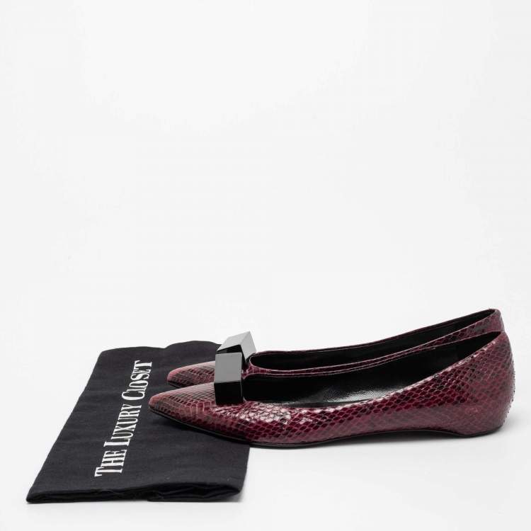 Pre Owned Pierre Hardy Plum Python Leather Pointed Toe Ballet Flats Size 38