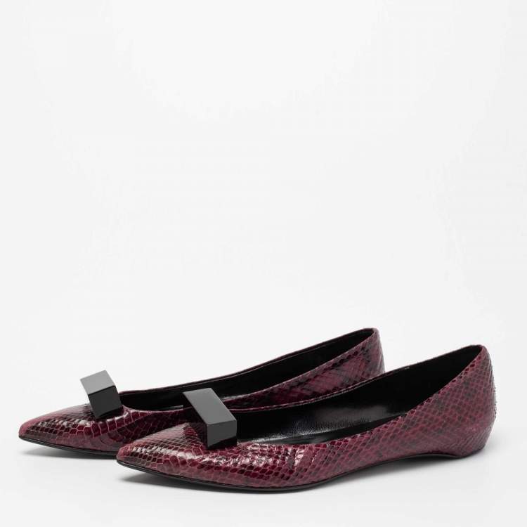Pre Owned Pierre Hardy Plum Python Leather Pointed Toe Ballet Flats Size 38