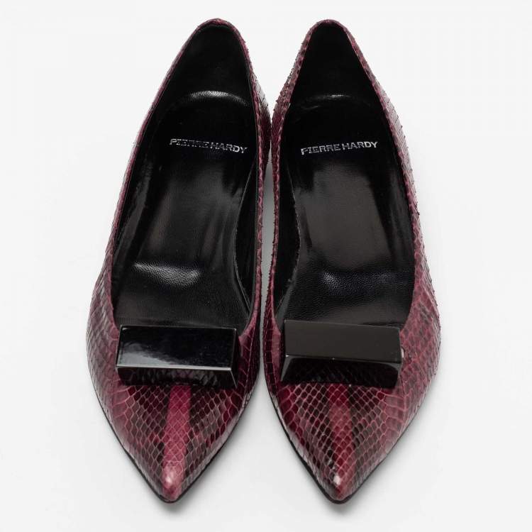 Pre Owned Pierre Hardy Plum Python Leather Pointed Toe Ballet Flats Size 38
