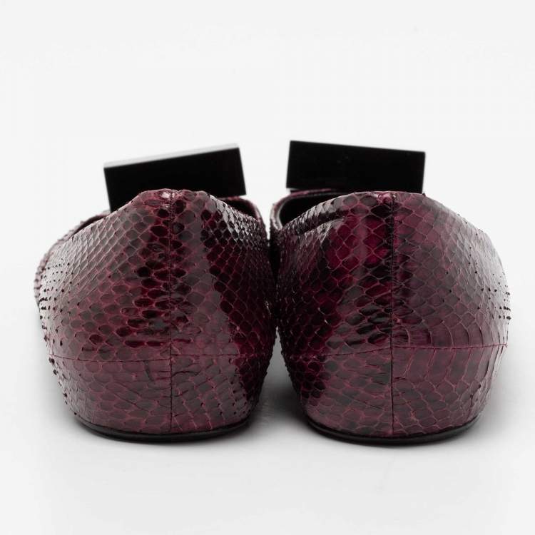 Pre Owned Pierre Hardy Plum Python Leather Pointed Toe Ballet Flats Size 38