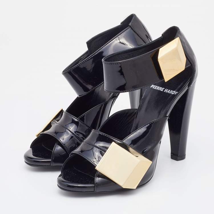 Pre Owned Pierre Hardy Black Patent Leather Embellished Sandals Size 37.5