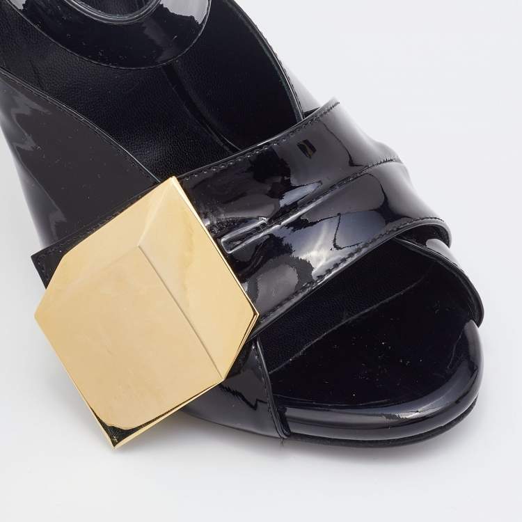 Pre Owned Pierre Hardy Black Patent Leather Embellished Sandals Size 37.5