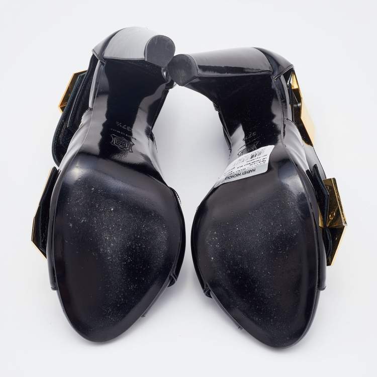 Pre Owned Pierre Hardy Black Patent Leather Embellished Sandals Size 37.5