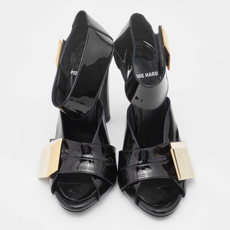 Pre Owned Pierre Hardy Black Patent Leather Embellished Sandals Size 37.5