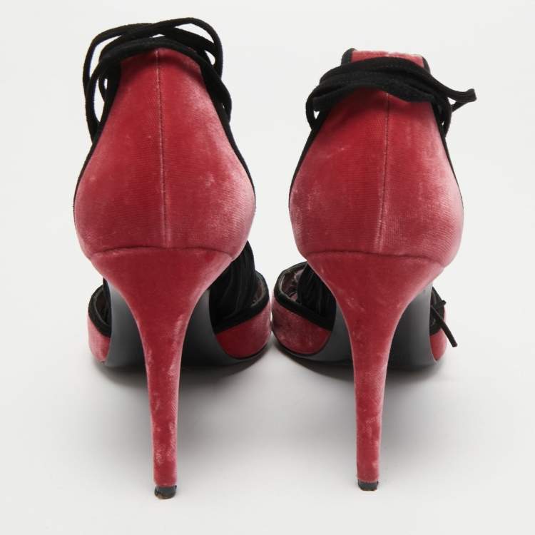 Pre Owned Pierre Hardy Pink Velvet and Suede Peep-toe Ankle Wrap Pumps Size 39