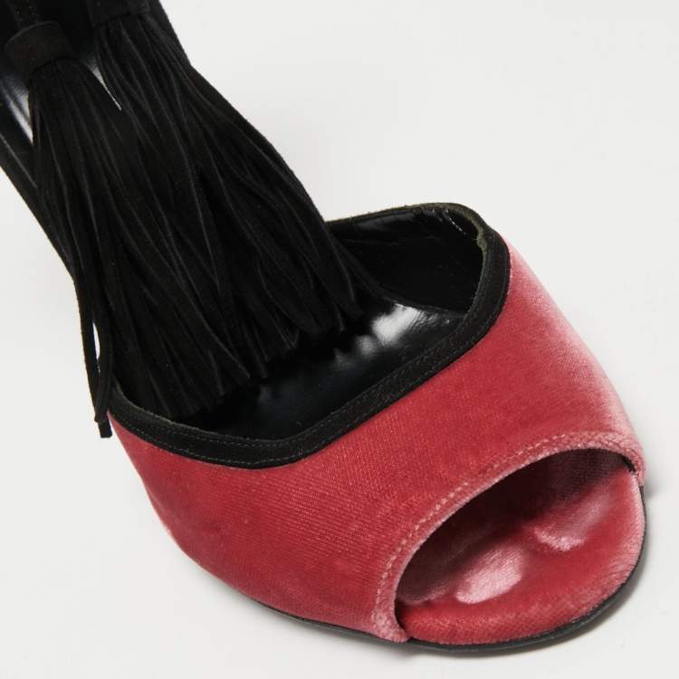 Pre Owned Pierre Hardy Pink Velvet and Suede Peep-toe Ankle Wrap Pumps Size 39