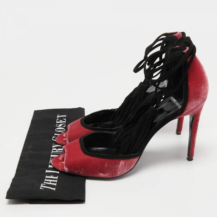 Pre Owned Pierre Hardy Pink Velvet and Suede Peep-toe Ankle Wrap Pumps Size 39