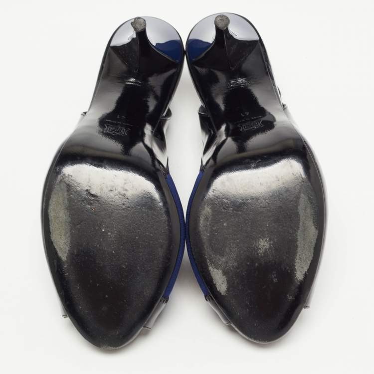 Pre Owned Piere Hardy Black/Blue Fabric and Patent Leather Slingback Pumps Size 41