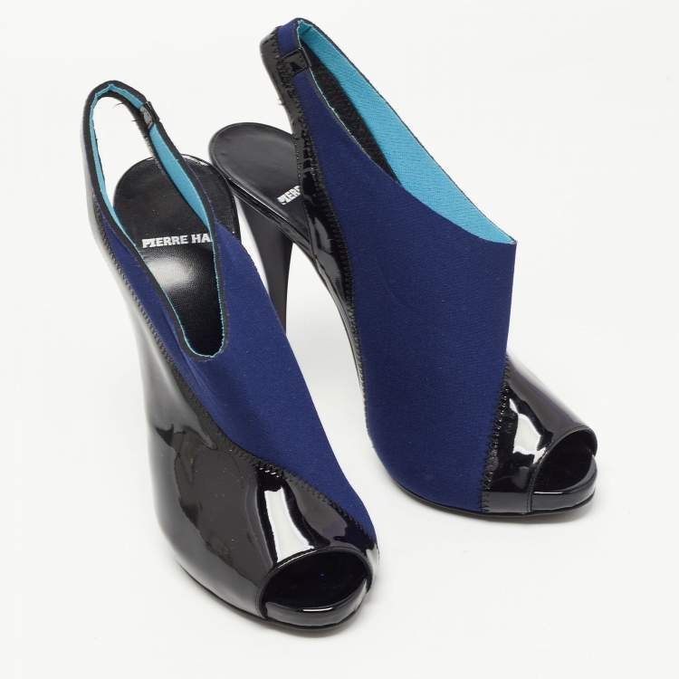 Pre Owned Piere Hardy Black/Blue Fabric and Patent Leather Slingback Pumps Size 41