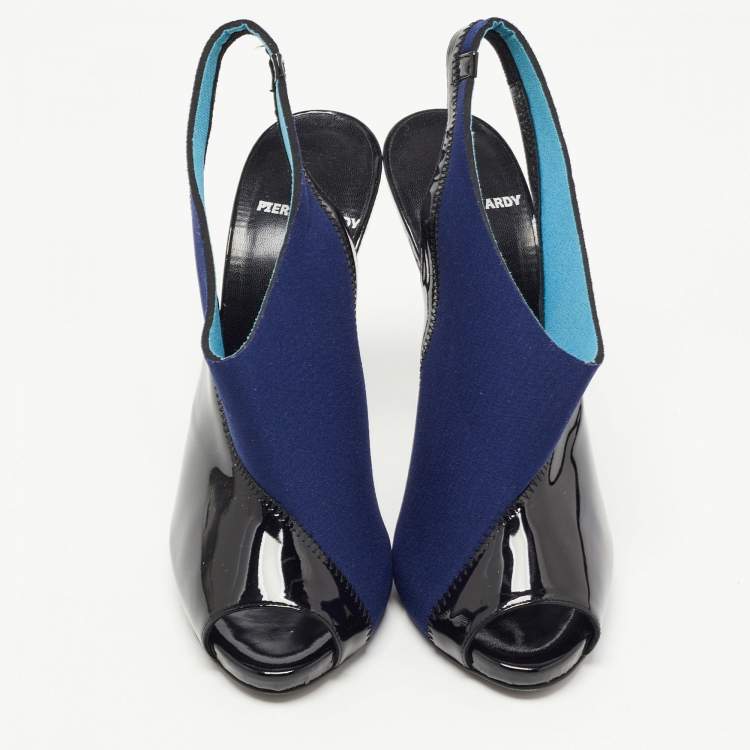 Pre Owned Piere Hardy Black/Blue Fabric and Patent Leather Slingback Pumps Size 41