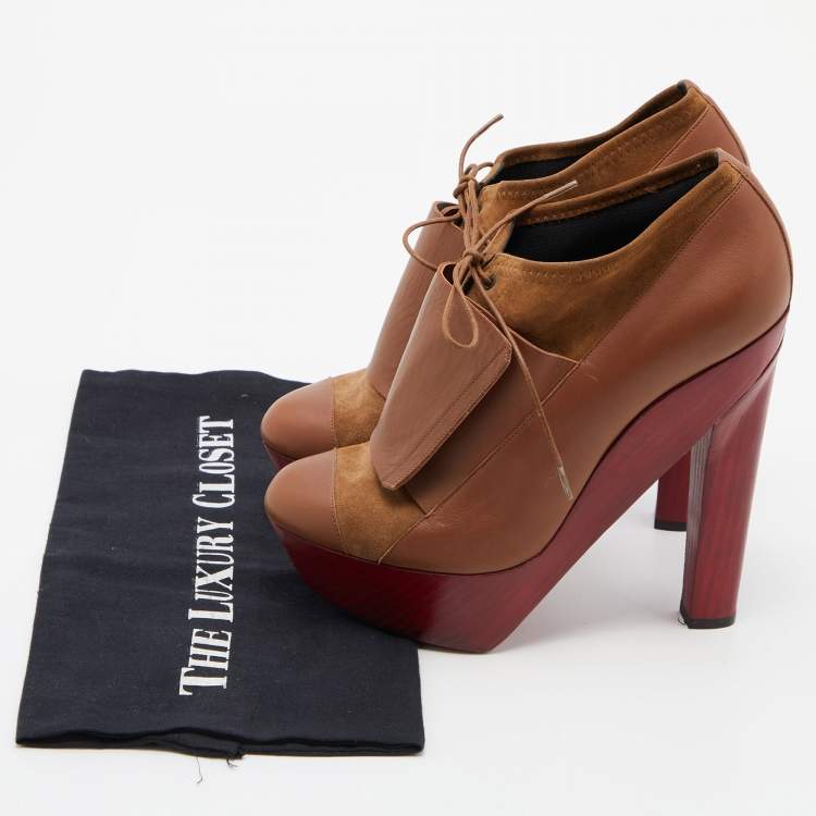 Pre Owned Pierre Hardy Brown Leather and  Suede Platform Ankle Length Booties Size 38