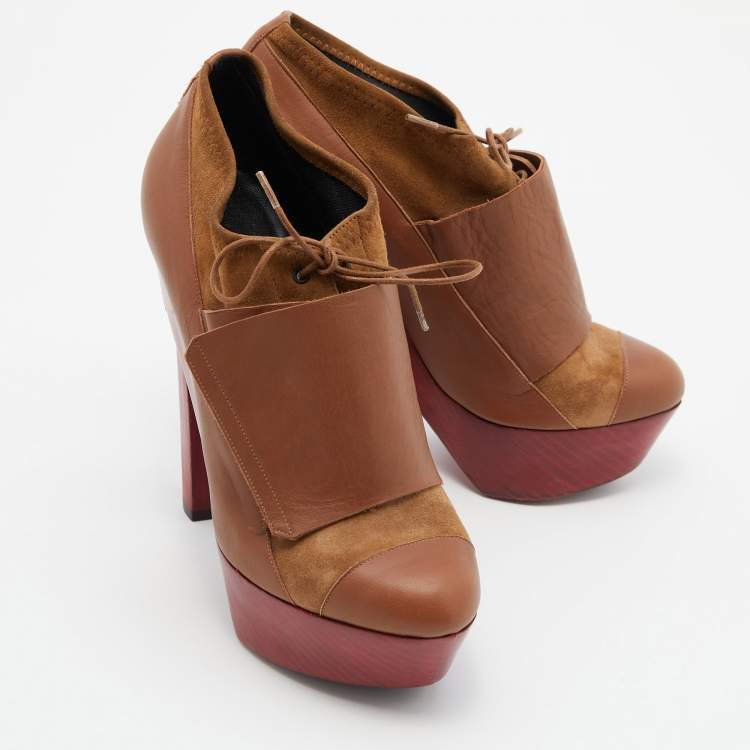 Pre Owned Pierre Hardy Brown Leather and  Suede Platform Ankle Length Booties Size 38