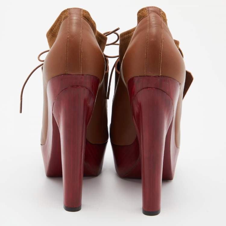 Pre Owned Pierre Hardy Brown Leather and  Suede Platform Ankle Length Booties Size 38
