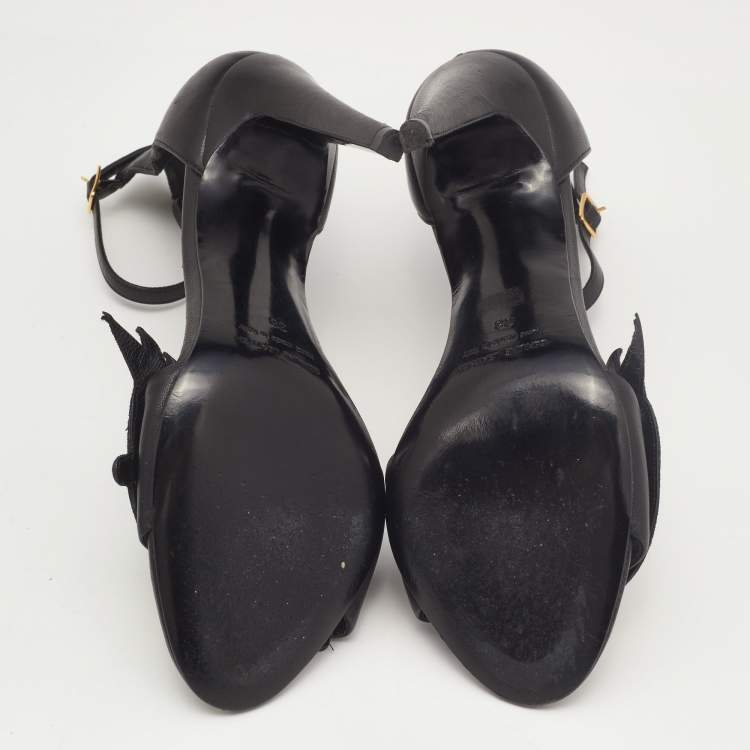 Pre Owned Pierre Hardy Black Leather Eye Detail Ankle Strap Sandals Size 38